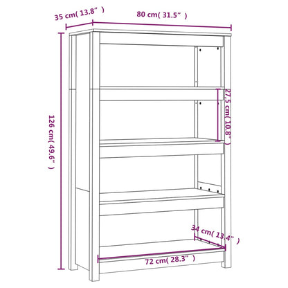 Boekenkast 80X35X126 Cm Massief Grenenhout Zwart