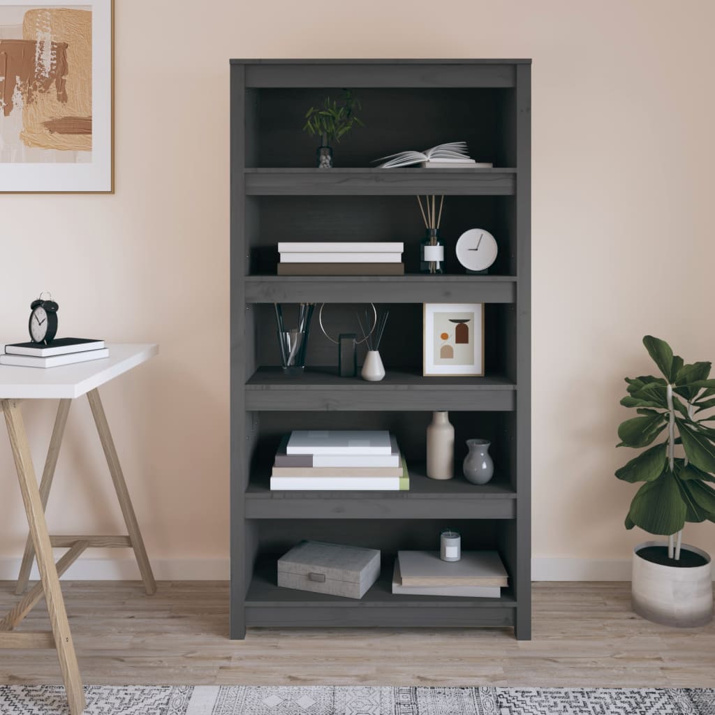 Boekenkast 80X35X154 Cm Massief Grenenhout Grijs