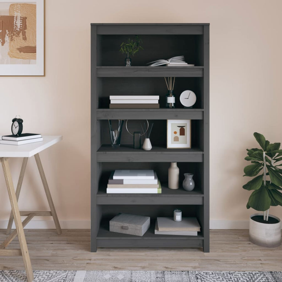 Boekenkast 80X35X154 Cm Massief Grenenhout Grijs