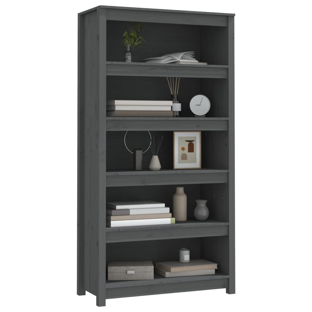 Boekenkast 80X35X154 Cm Massief Grenenhout Grijs