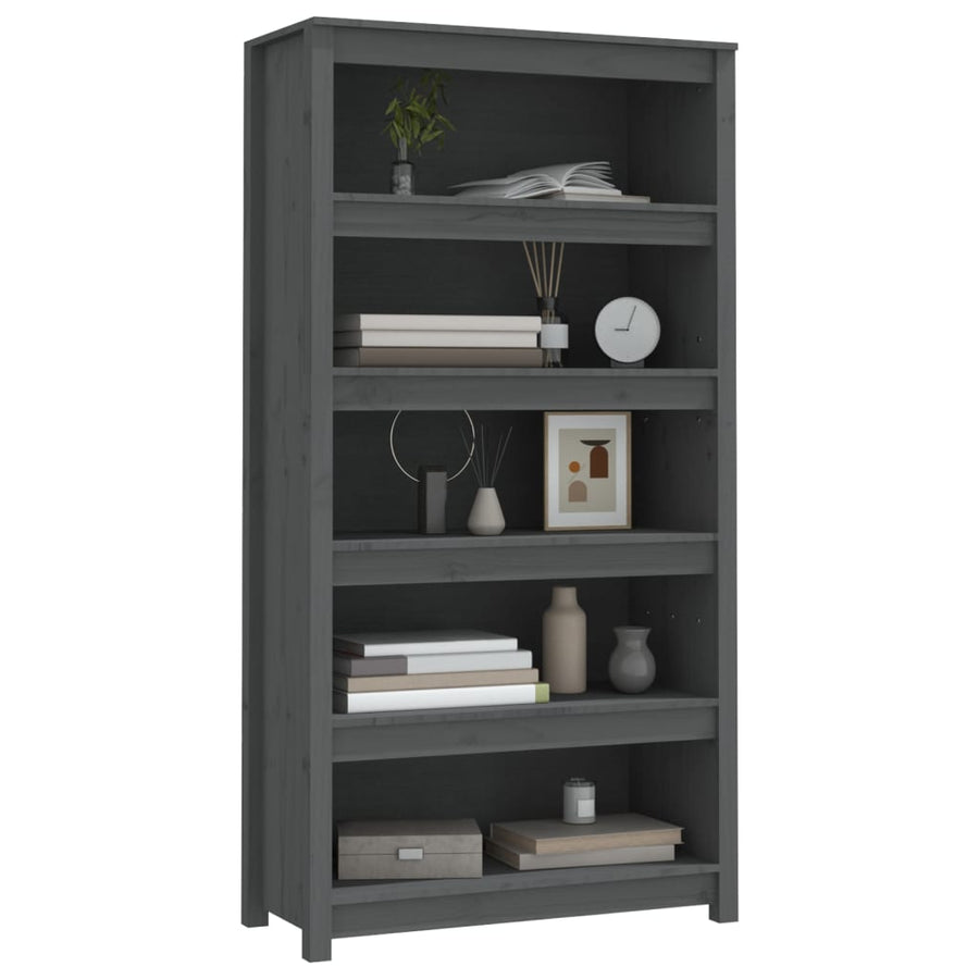 Boekenkast 80X35X154 Cm Massief Grenenhout Grijs