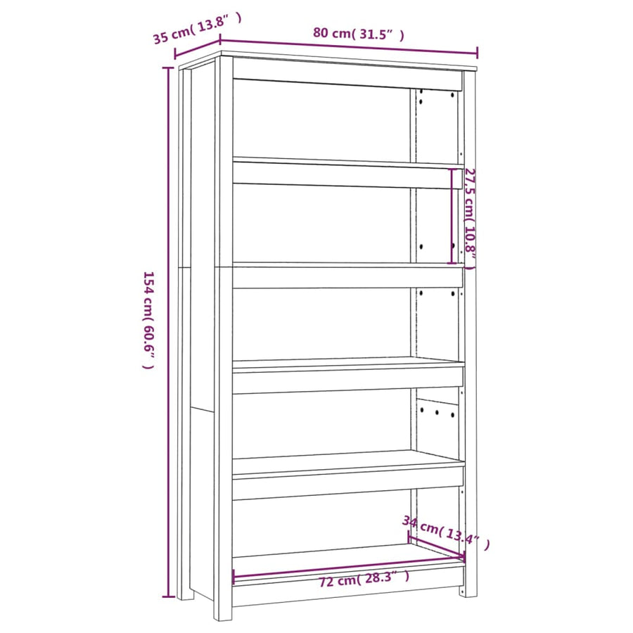 Boekenkast 80X35X154 Cm Massief Grenenhout Grijs