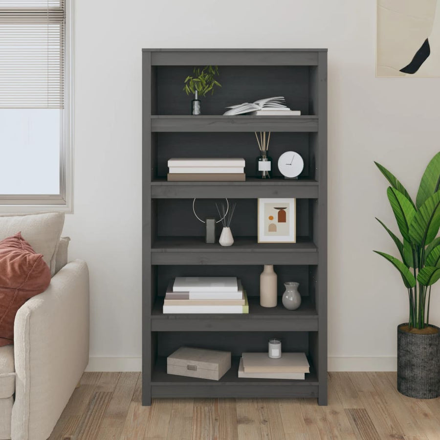 Boekenkast 80X35X154 Cm Massief Grenenhout Grijs
