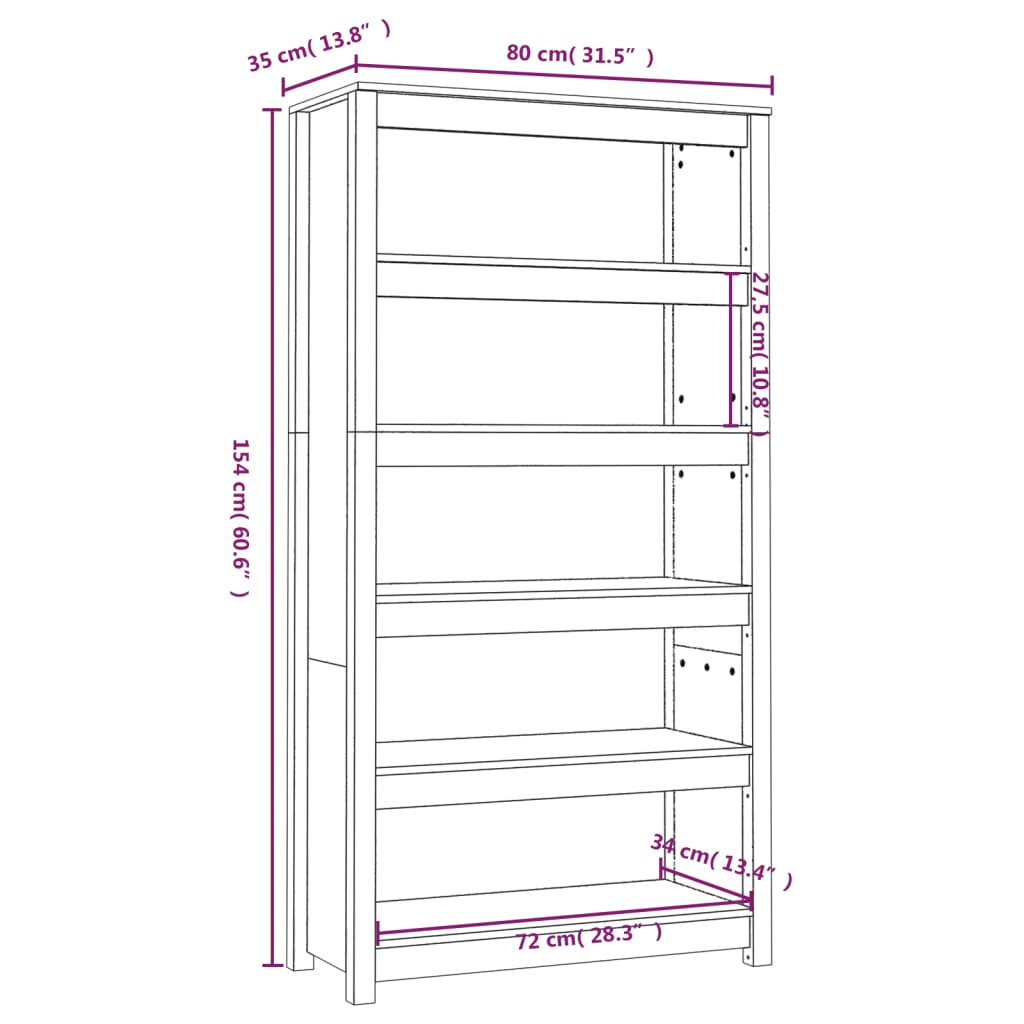 Boekenkast 80X35X154 Cm Massief Grenenhout Honingbruin