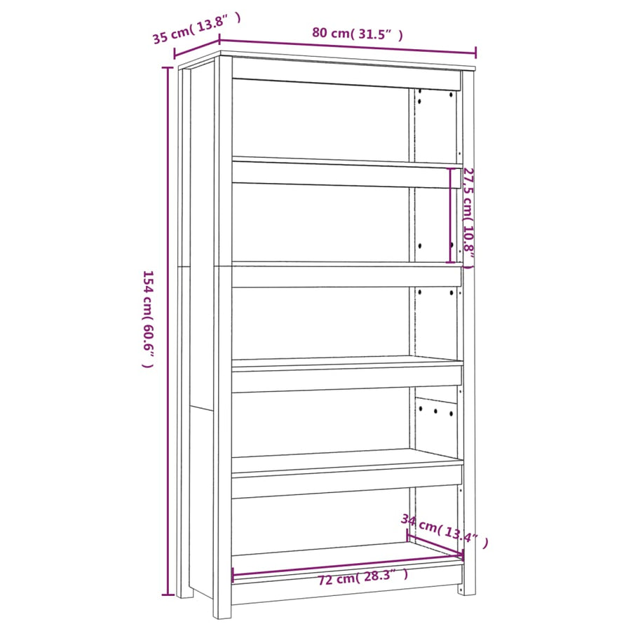 Boekenkast 80X35X154 Cm Massief Grenenhout Honingbruin