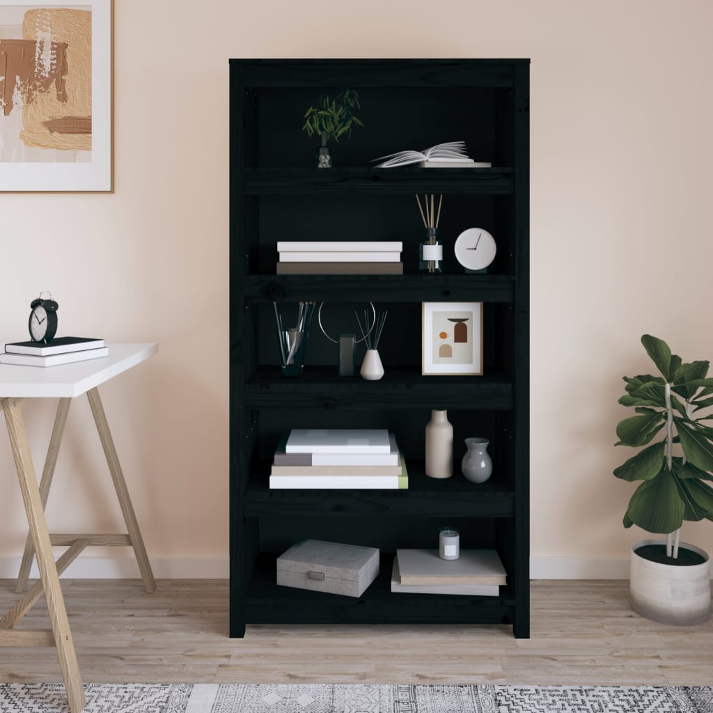 Boekenkast 80X35X154 Cm Massief Grenenhout Zwart