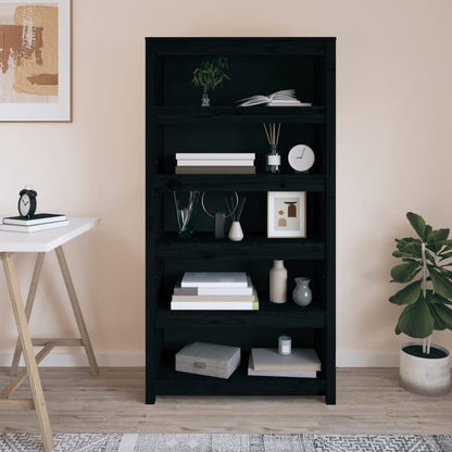Boekenkast 80X35X154 Cm Massief Grenenhout Zwart
