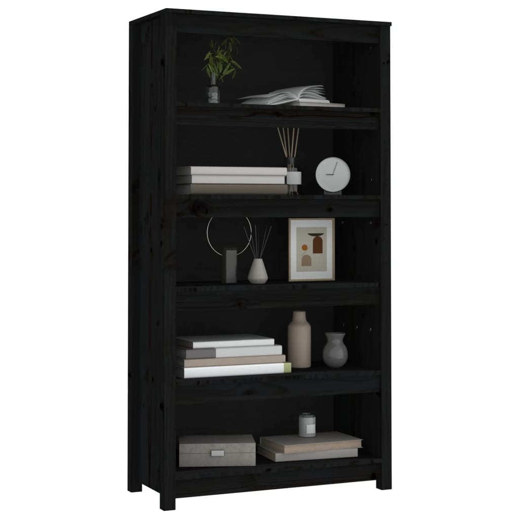 Boekenkast 80X35X154 Cm Massief Grenenhout Zwart