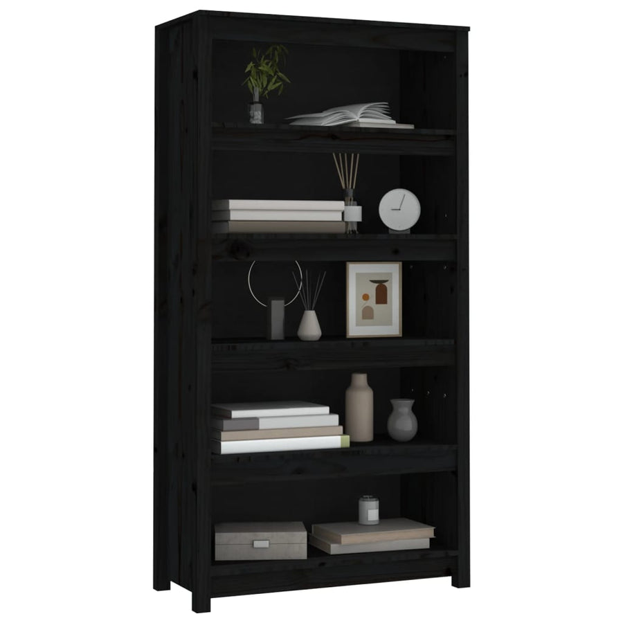 Boekenkast 80X35X154 Cm Massief Grenenhout Zwart