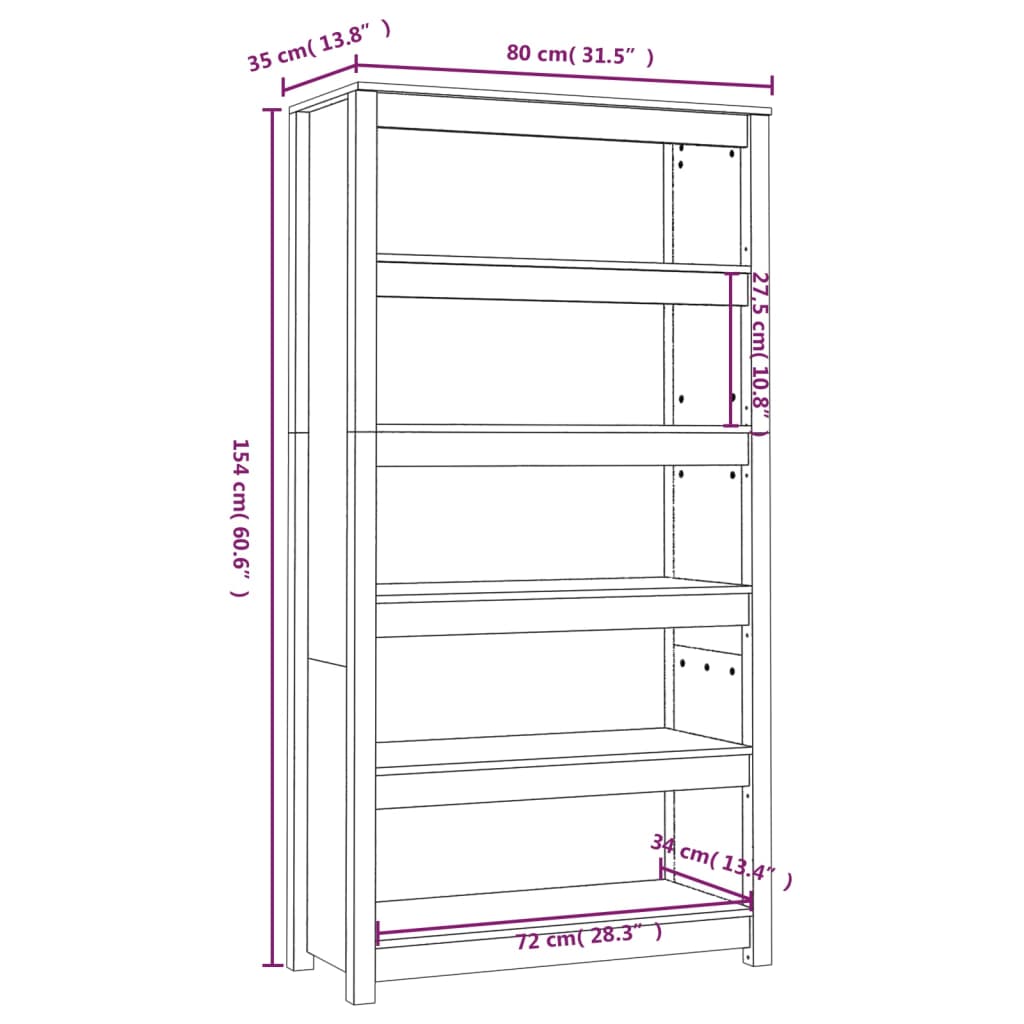Boekenkast 80X35X154 Cm Massief Grenenhout Zwart