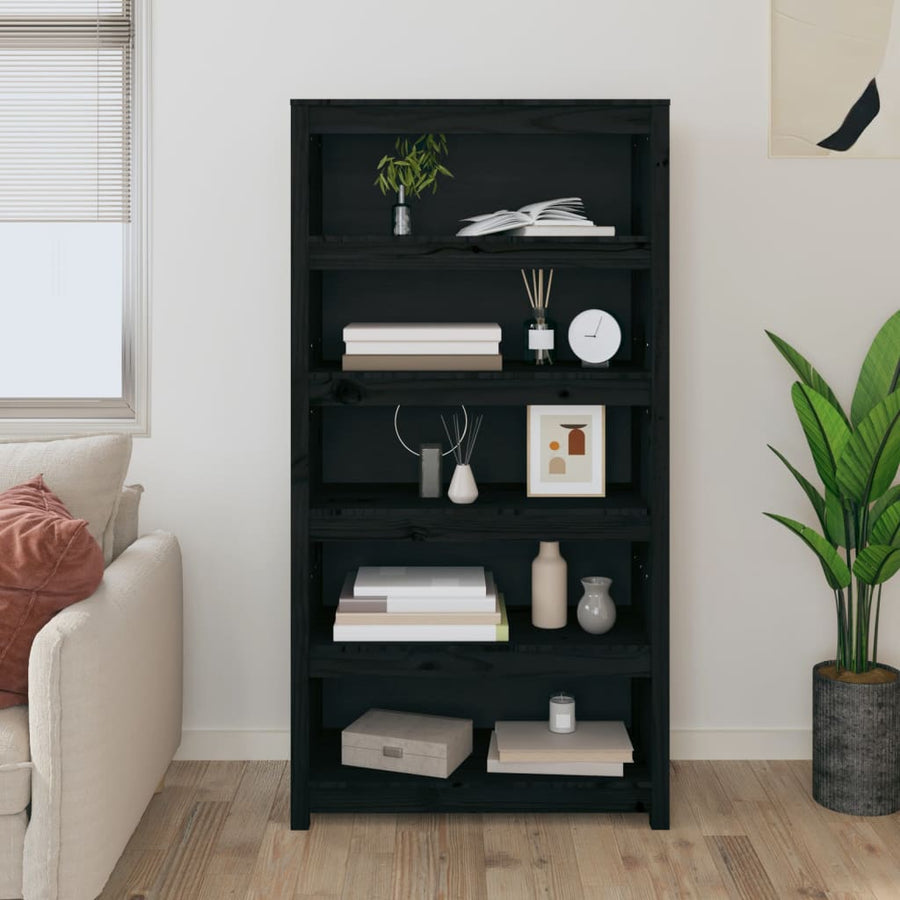 Boekenkast 80X35X154 Cm Massief Grenenhout Zwart