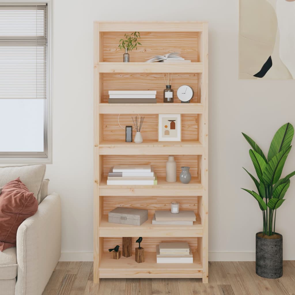 Boekenkast 80X35X183 Cm Massief Grenenhout 80 x 35 x 183 cm Naturel