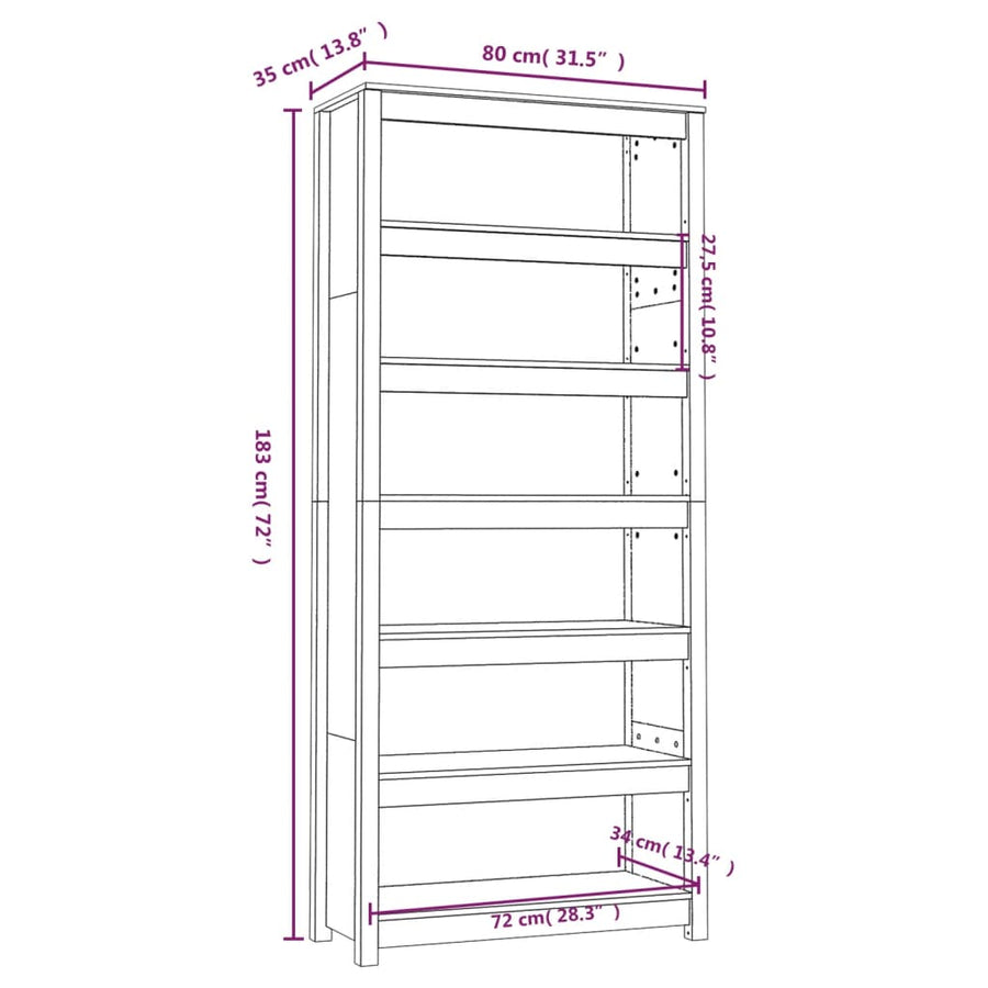 Boekenkast 80X35X183 Cm Massief Grenenhout 80 x 35 x 183 cm Naturel