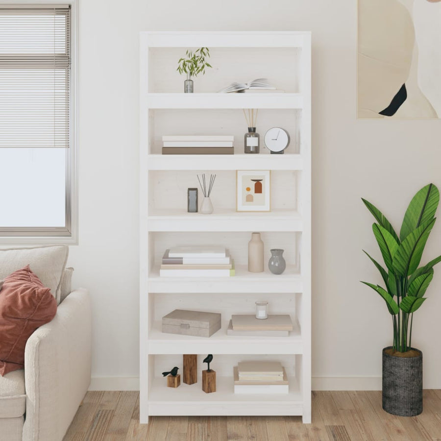 Boekenkast 80X35X183 Cm Massief Grenenhout Wit
