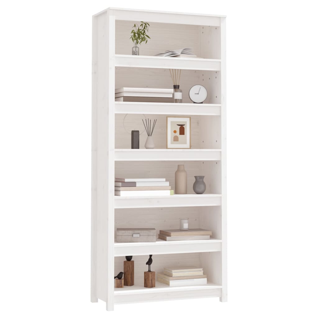 Boekenkast 80X35X183 Cm Massief Grenenhout Wit