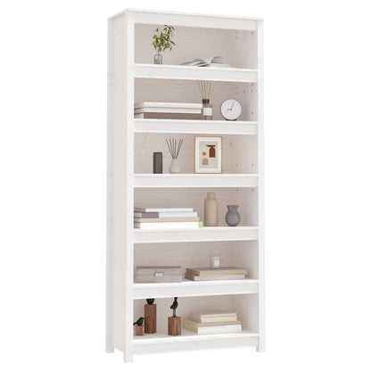Boekenkast 80X35X183 Cm Massief Grenenhout Wit