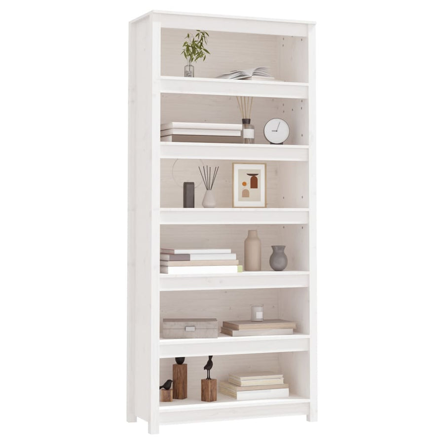 Boekenkast 80X35X183 Cm Massief Grenenhout Wit