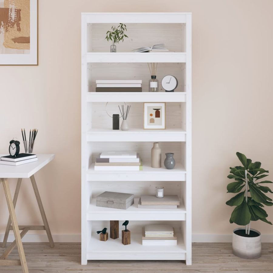 Boekenkast 80X35X183 Cm Massief Grenenhout Wit