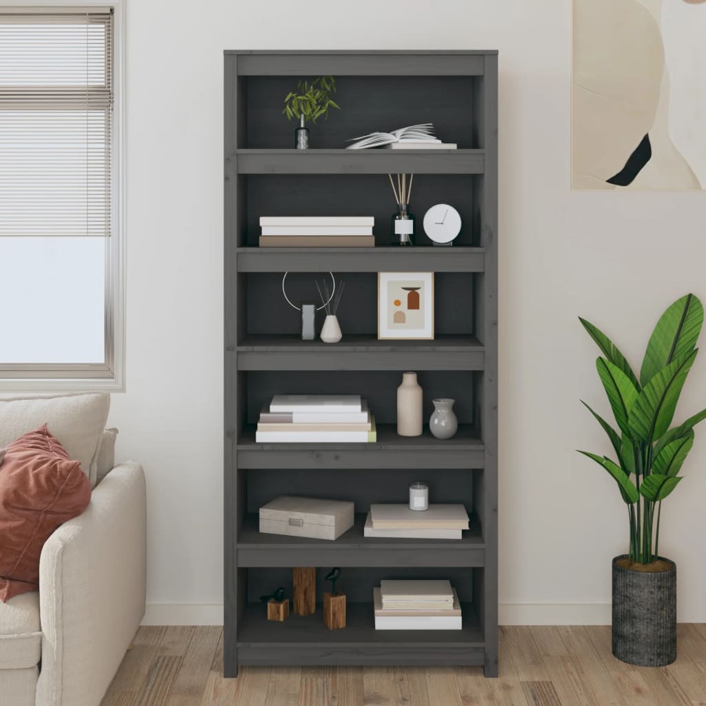 Boekenkast 80X35X183 Cm Massief Grenenhout Grijs