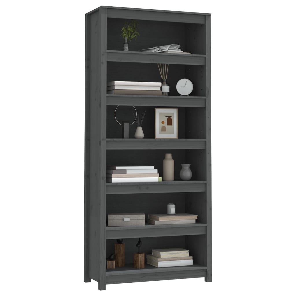 Boekenkast 80X35X183 Cm Massief Grenenhout Grijs
