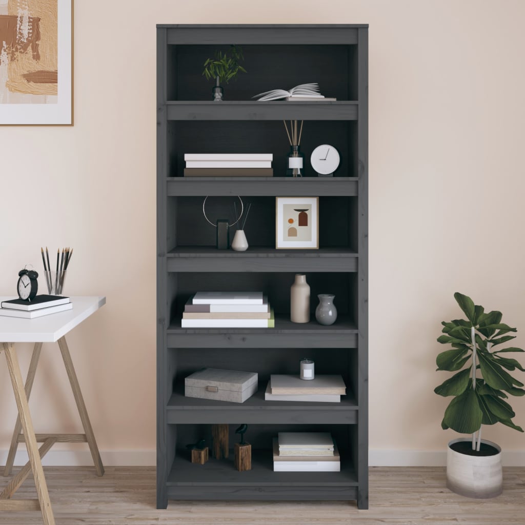 Boekenkast 80X35X183 Cm Massief Grenenhout Grijs