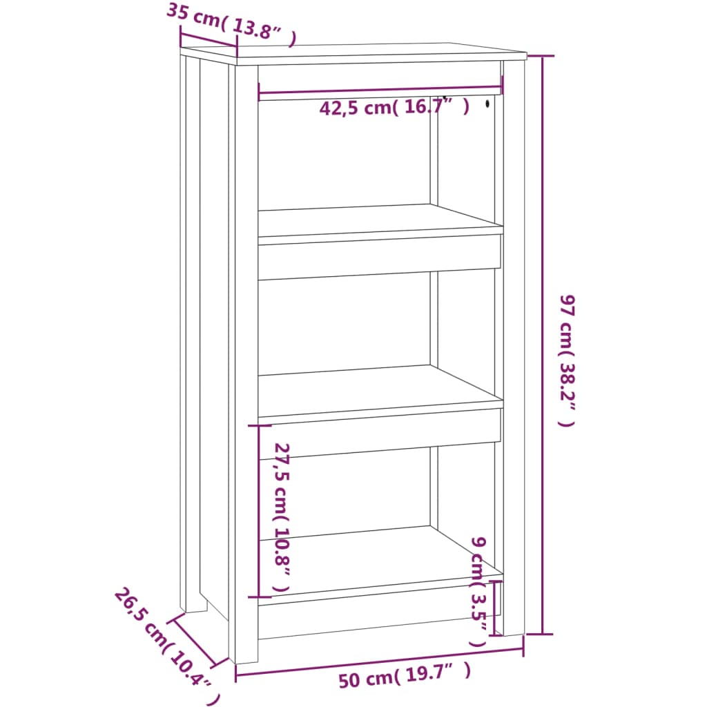 Boekenkast 50X35X97 Cm Massief Grenenhout Zwart