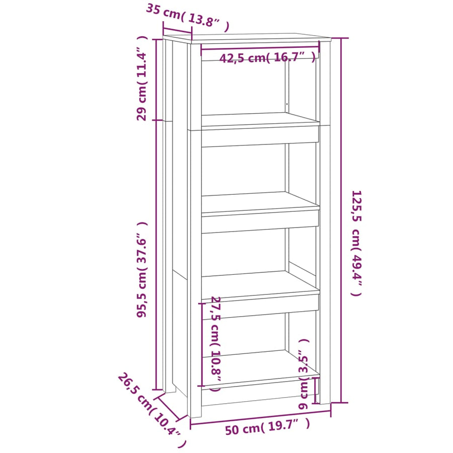 Boekenkast 50X35X125,5 Cm Massief Grenenhout Honingbruin