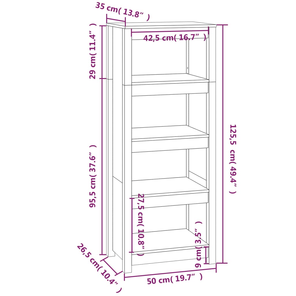 Boekenkast 50X35X125,5 Cm Massief Grenenhout Zwart