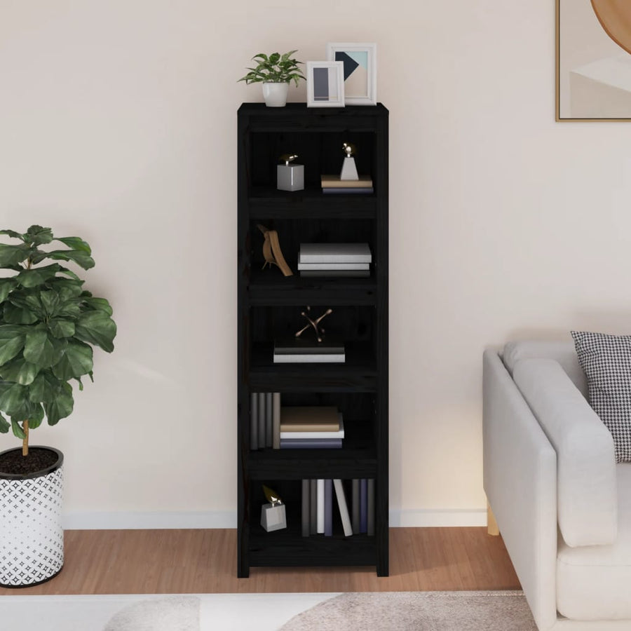Boekenkast 50X35X154 Cm Massief Grenenhout Zwart