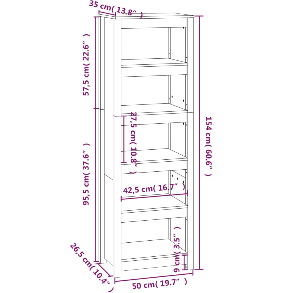 Boekenkast 50X35X154 Cm Massief Grenenhout Zwart