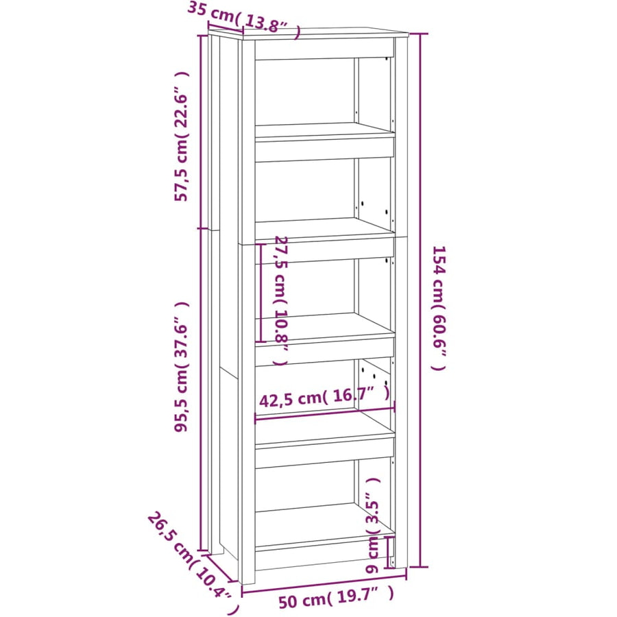 Boekenkast 50X35X154 Cm Massief Grenenhout Zwart