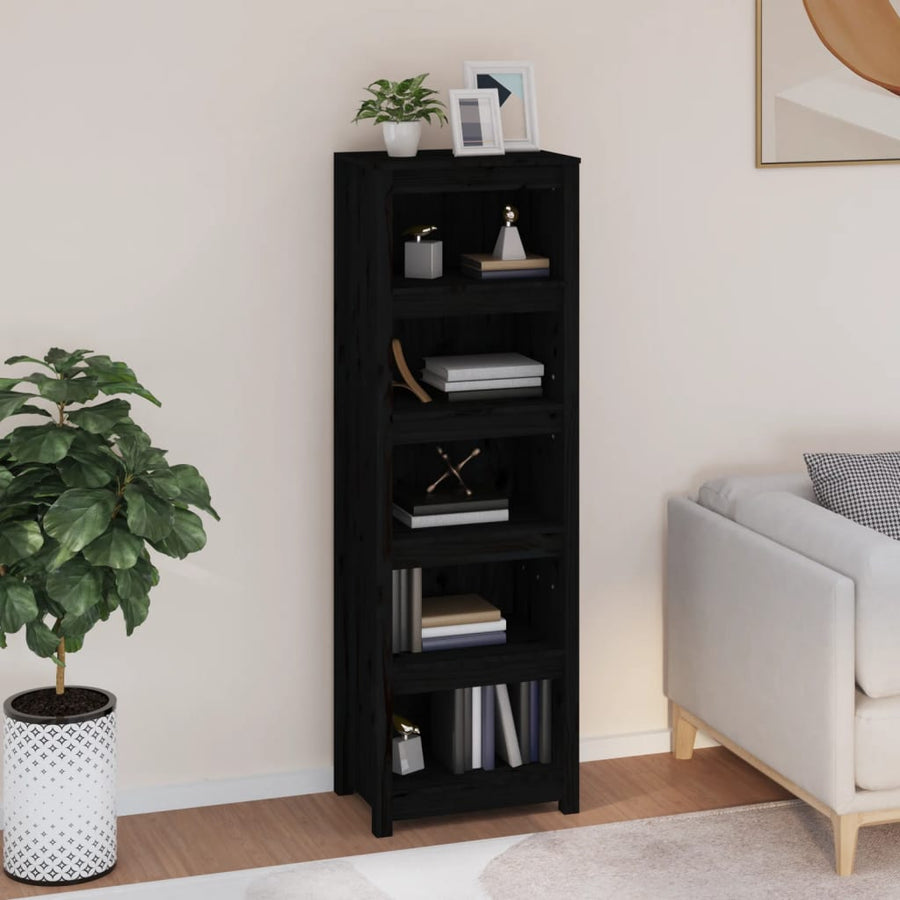 Boekenkast 50X35X154 Cm Massief Grenenhout Zwart