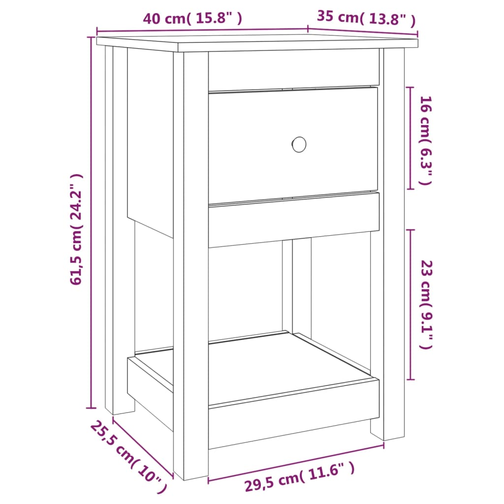 Nachtkastjes 2 St 40X35X61,5 Cm Massief Grenenhout Wit