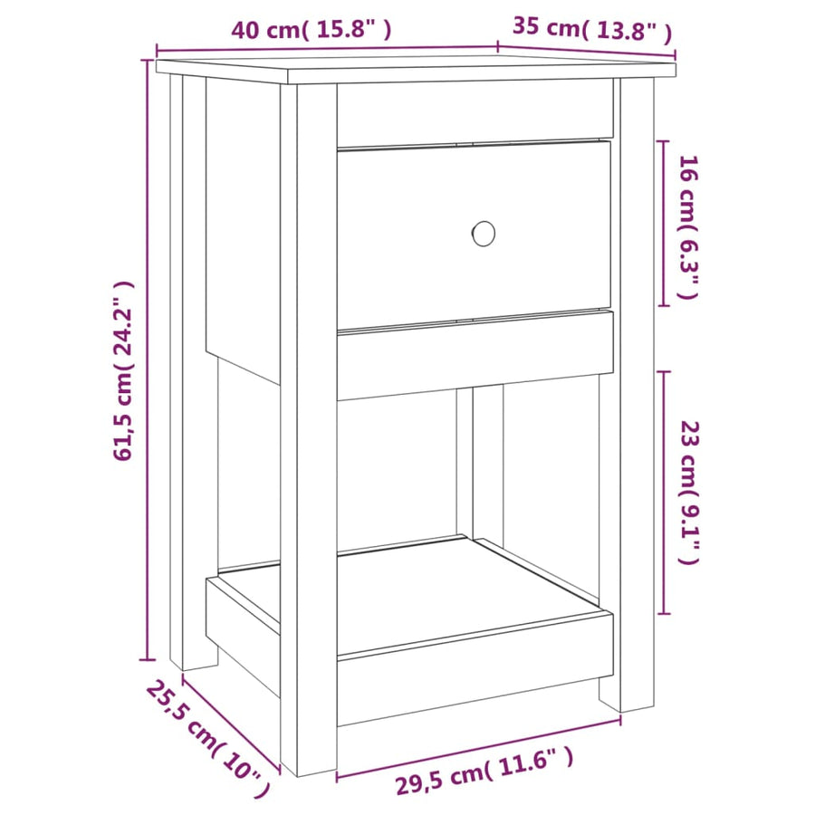 Nachtkastjes 2 St 40X35X61,5 Cm Massief Grenenhout Wit