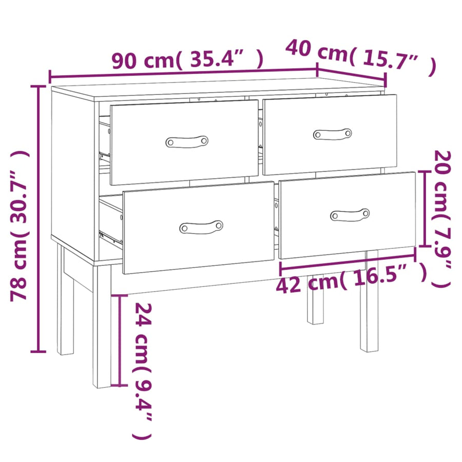 Wandkast 90X40X78 Cm Massief Grenenhout Wit