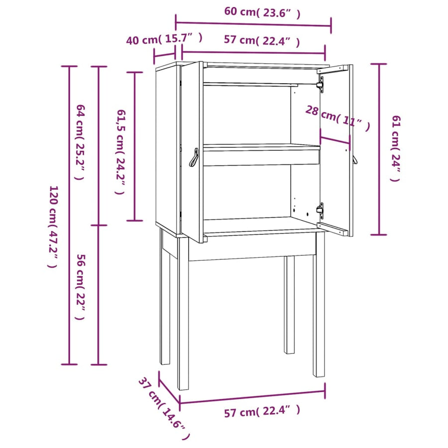 Hoge Kast 60X40X120 Cm Massief Grenenhout Honingbruin