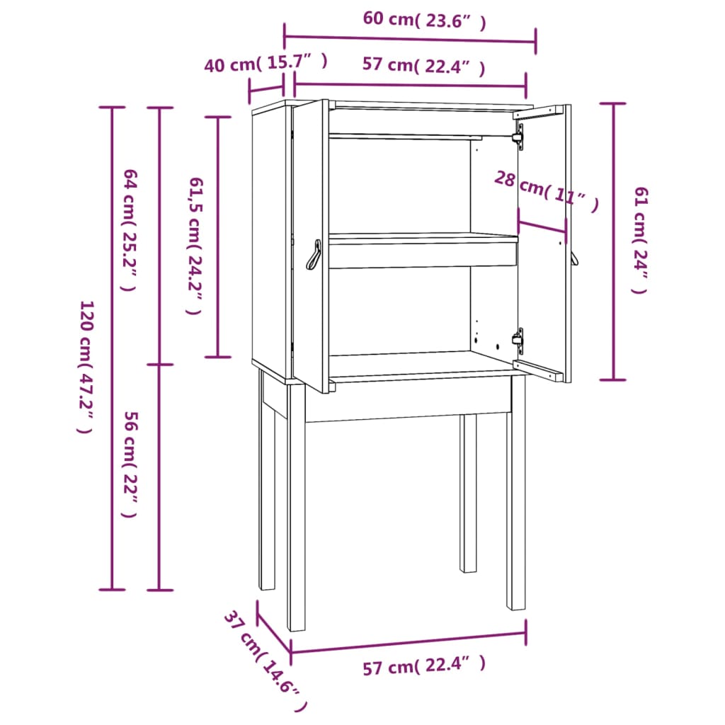 Hoge Kast 60X40X120 Cm Massief Grenenhout Zwart