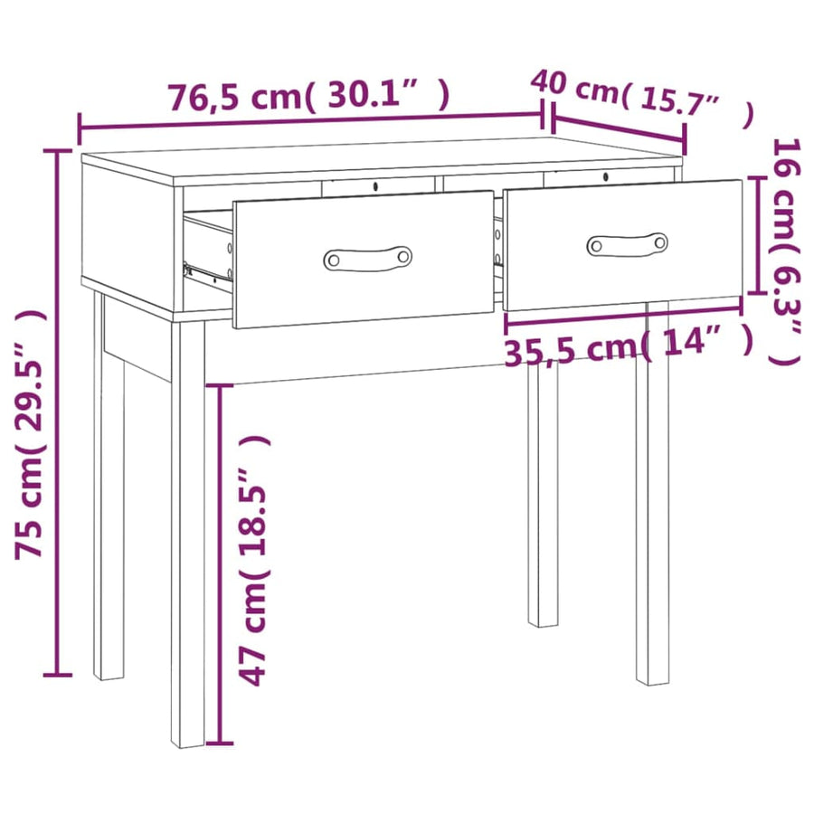 Wandtafel 76,5X40X75 Cm Massief Grenenhout Wit