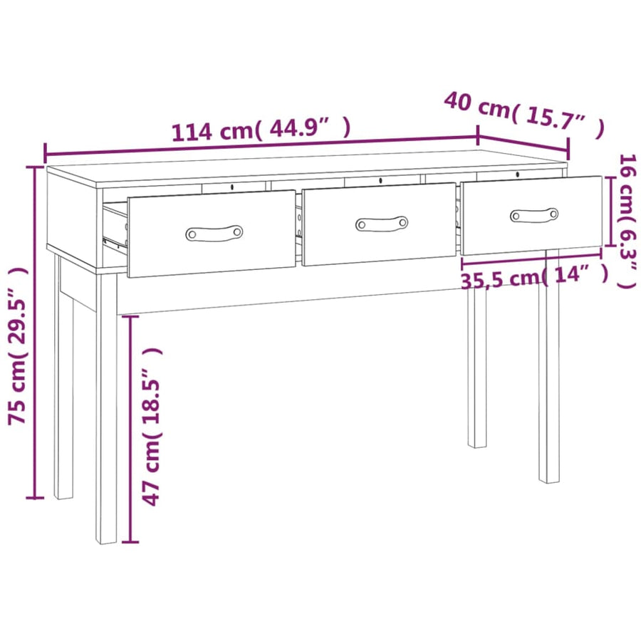 Wandtafel 114X40X75 Cm Massief Grenenhout Wit