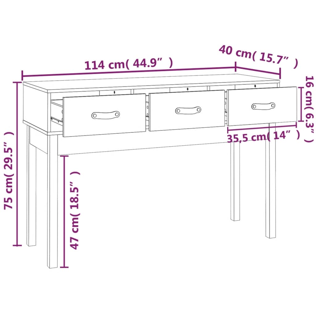 Wandtafel 114X40X75 Cm Massief Grenenhout Grijs