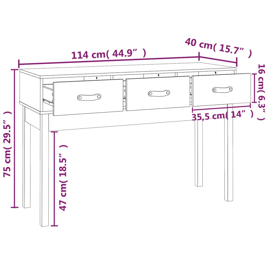 Wandtafel 114X40X75 Cm Massief Grenenhout Honingbruin