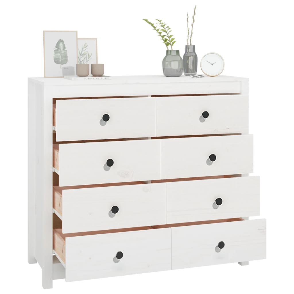 Dressoir 100X40X90 Cm Massief Grenenhout Wit