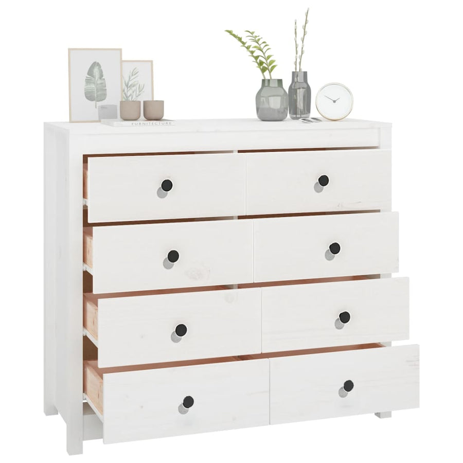Dressoir 100X40X90 Cm Massief Grenenhout Wit