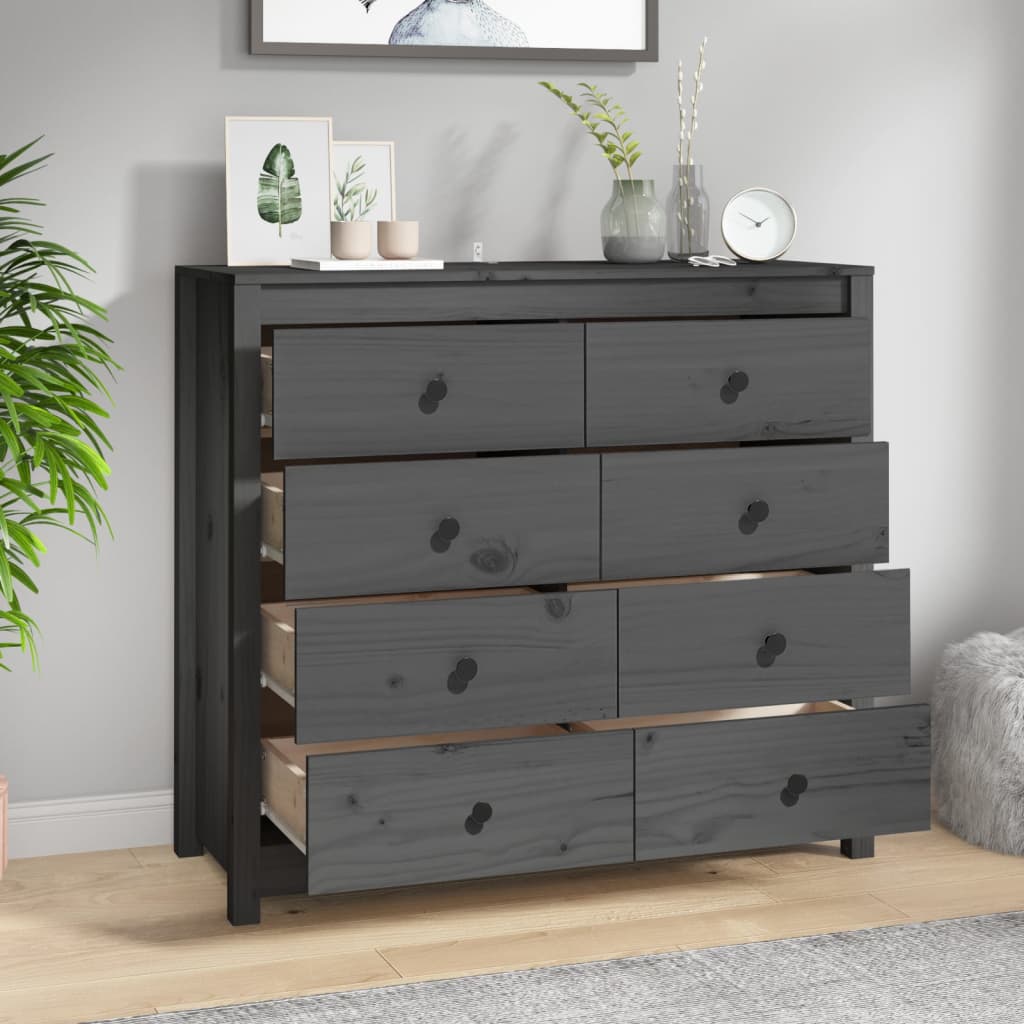 Dressoir 100X40X90 Cm Massief Grenenhout Grijs