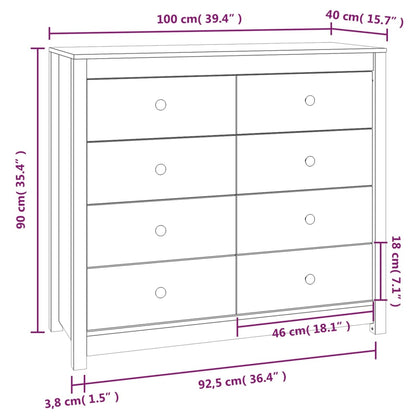 Dressoir 100X40X90 Cm Massief Grenenhout Grijs