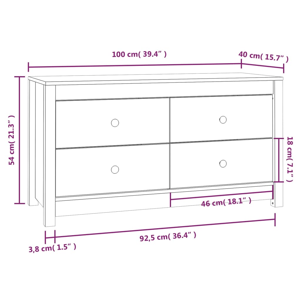 Dressoir 100x40x54 cm massief grenenhout 100 x 40 x 54 cm Naturel