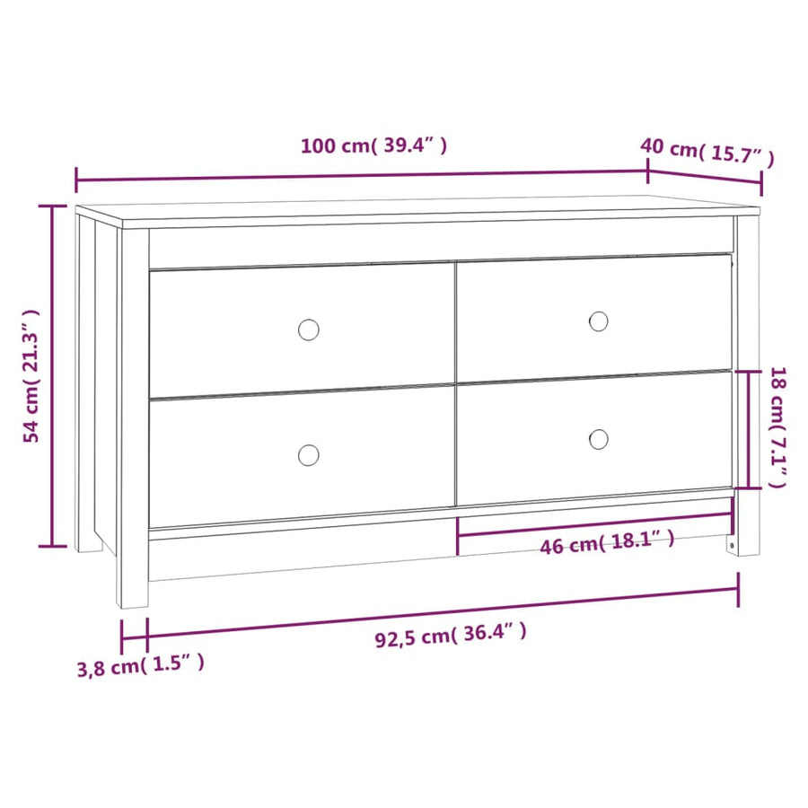 Dressoir 100x40x54 cm massief grenenhout 100 x 40 x 54 cm Naturel