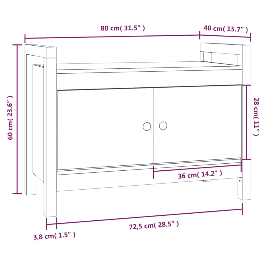 Halbankje Massief Grenenhout 80 x 40 x 60 cm Naturel