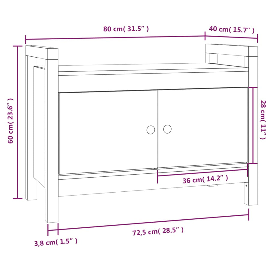 Halbankje 80X40X60 Cm Massief Grenenhout Grijs