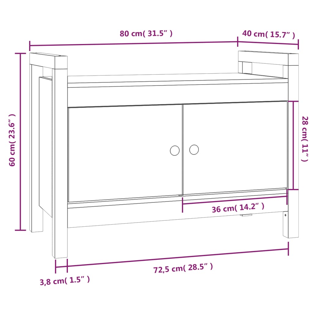 Halbankje 80X40X60 Cm Massief Grenenhout Honingbruin